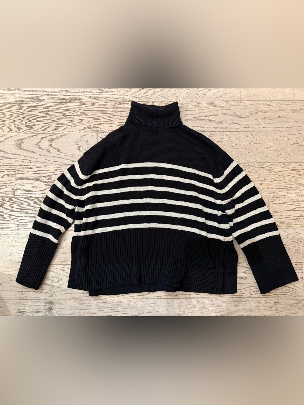 GAP Black and White Striped Turtleneck Sweater